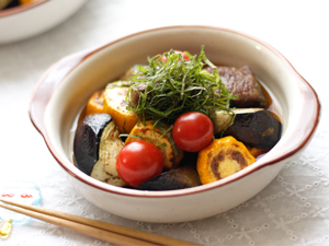 サイコロステーキと夏野菜の焼き浸し